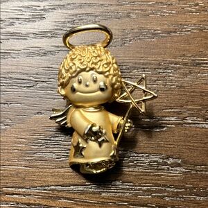 Gold Tone Angel Brooch with Star Design